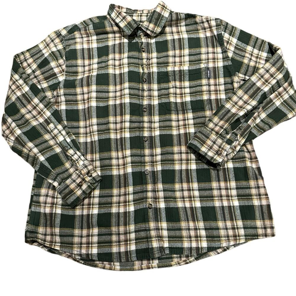 Eddie Bauer Mens Size XL Green Plaid Long Sleeve Flannel Shirt 100% Cotton